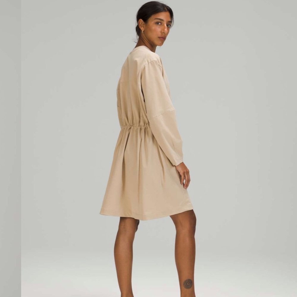 lululemon athletica Long Sleeve Drawstring Waist Dress in Beige